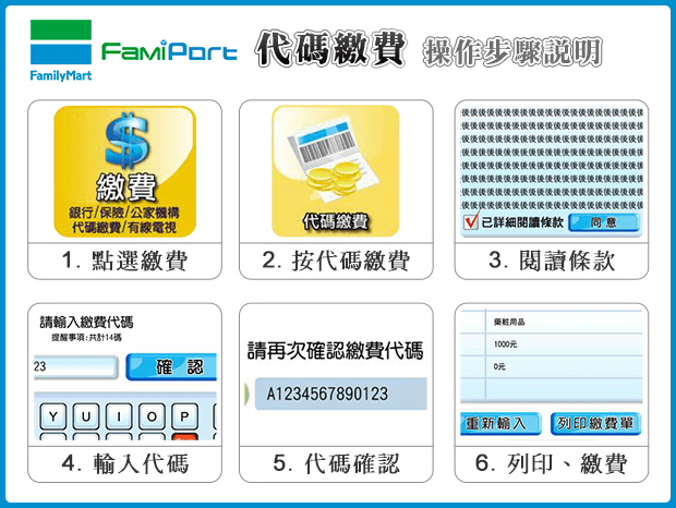 全家 FamiPort 代碼繳費流程